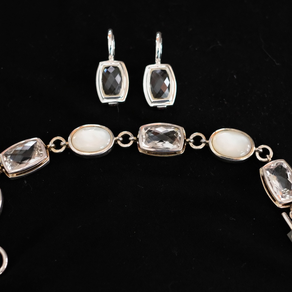 ELLE mother of pearl and crystal bracelet earrings